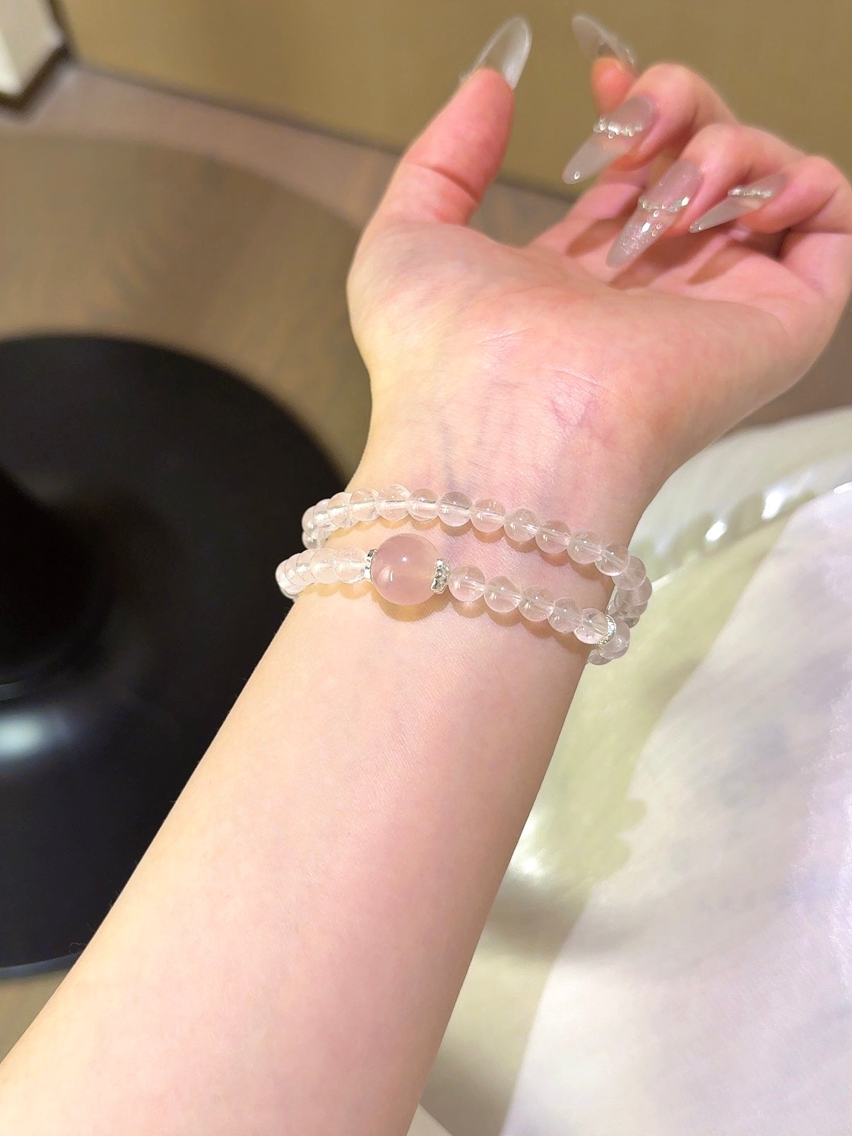 ▫️▪️ Pink crystal multi-loop bracelet